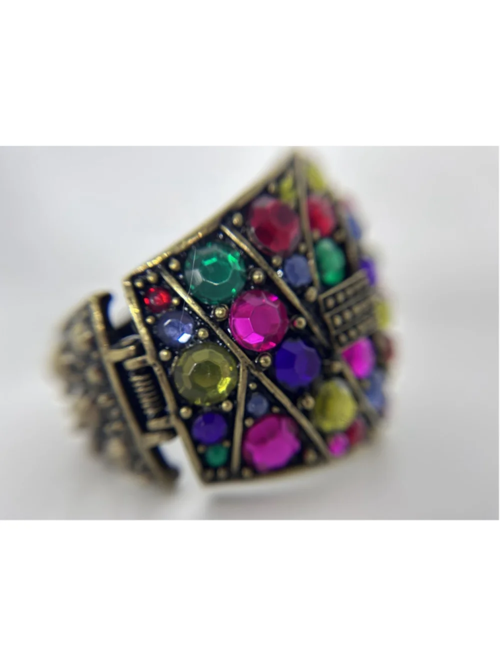 Bracelet Bronze Tone Multicolor Cuff Bohemian Rhinestone Glass Push Lock